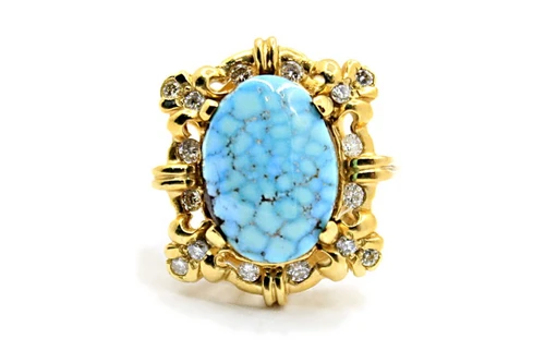 Gold Cocktail Ring with Spiderweb Turquoise 090926