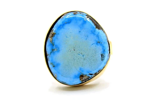 Gold Ring with Large Flat Oval Turquoise 090926