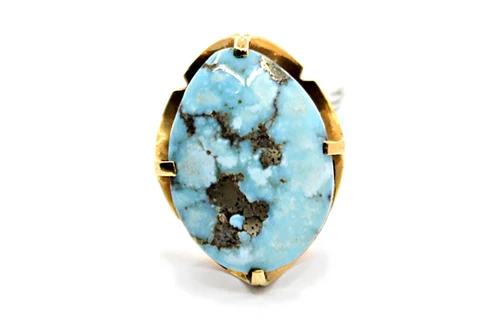 Gold Ring with Teardrop Matrix Turquoise 090926