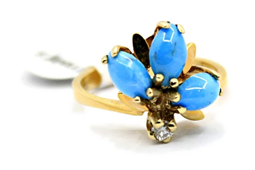 Gold Ring with Turquoise Leaf Cluster 090926