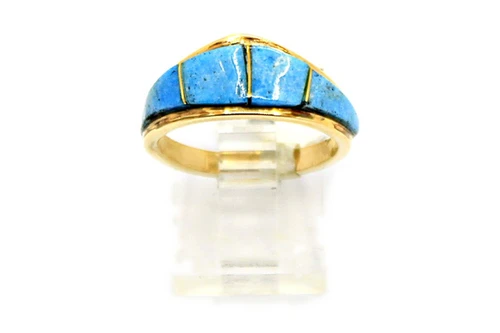 Gold Turquoise Inlay Dome Band 090926
