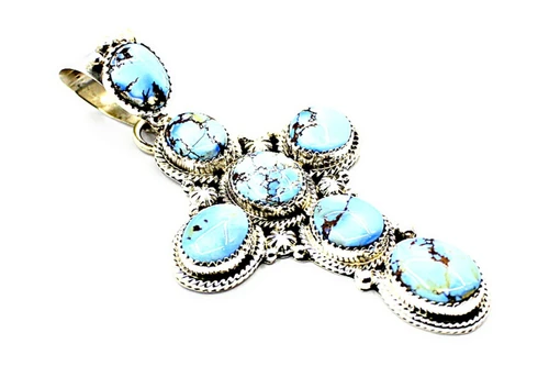 Roie Jaque Sterling Silver Golden Hills Turquoise Cross Pendant 092926