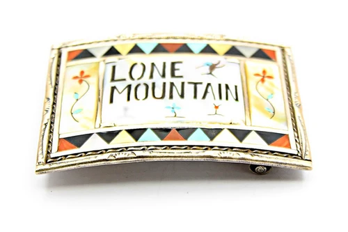Don & Velma Dewa Zuni Lone Mountain Inlay Belt Buckle 092426