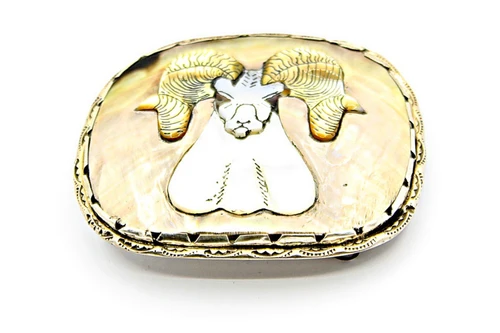Effie Qualo Ram Head Mother of Pearl Belt Buckle 092426