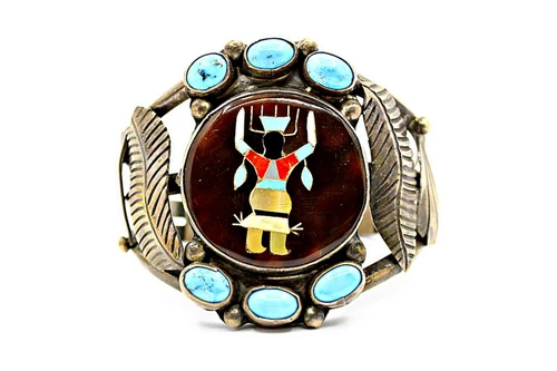 Kachina Dancer Inlay Cuff Bracelet with Turquoise 092426