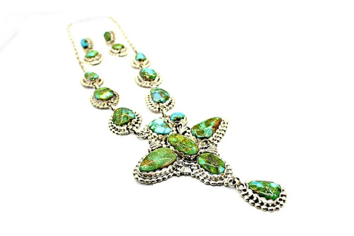 Roie Jaque Sonoran Gold Turquoise Butterfly Cross Necklace Set 100226