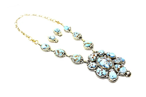 Roie Jaque Golden Hills Turquoise Flower Cluster Necklace Set 100226