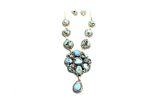 Roie Jaque Golden Hills Turquoise Cluster & Teardrop Necklace Set 100226