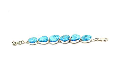 Roie Jaque Blue Kingman Turquoise Six-Stone Link Bracelet 100226