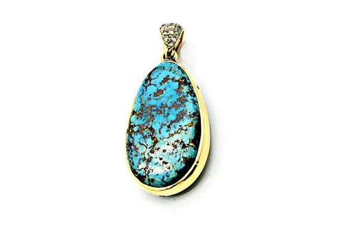 Roie Jaque Blue Turquoise Teardrop Gold and Silver Pendant 100226