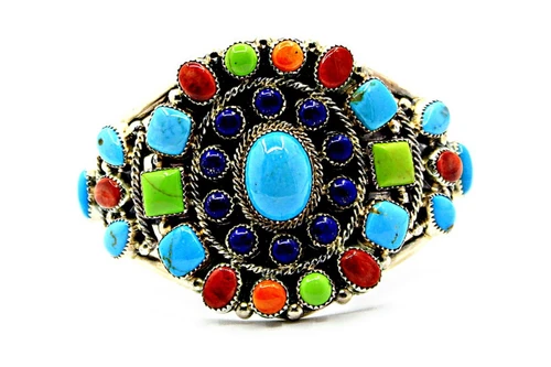 Roie Jaque Multicolor Turquoise Rosette Cuff 100226