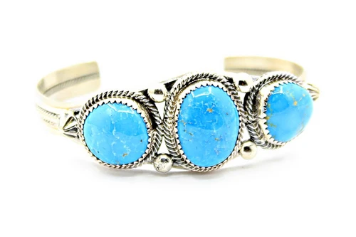 Roie Jaque Blue Kingman Turquoise Three Stone Cuff 100426