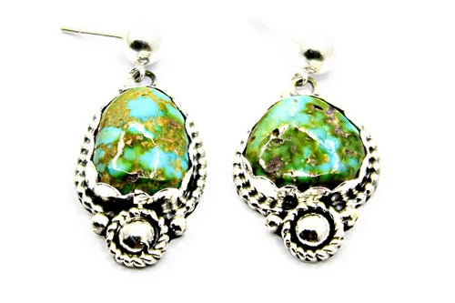 Roie Jaque Green Sonoran Turquoise Nugget Dangle Earrings 100426