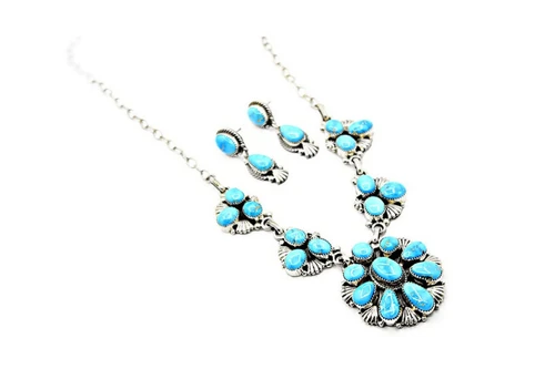 Roie Jaque Sky Blue Turquoise Squash Cluster Necklace & Earrings Set 100426