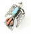 Sterling Silver Sonoran Turquoise and Coral Thunderbird Ring 011025
