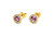 14K Yellow Gold Pink Sapphire Halo Stud Earrings 090126