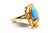 Gold Ring with Elongated Turquoise in Leaf Frame 090926