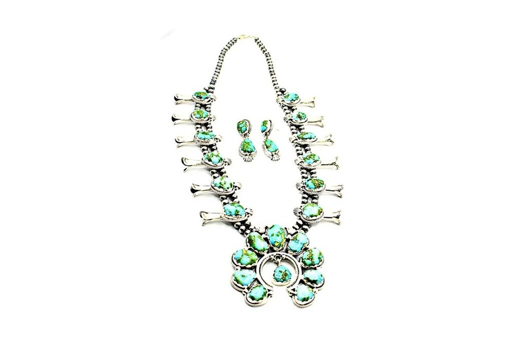 Turquoise squash blossom necklaces