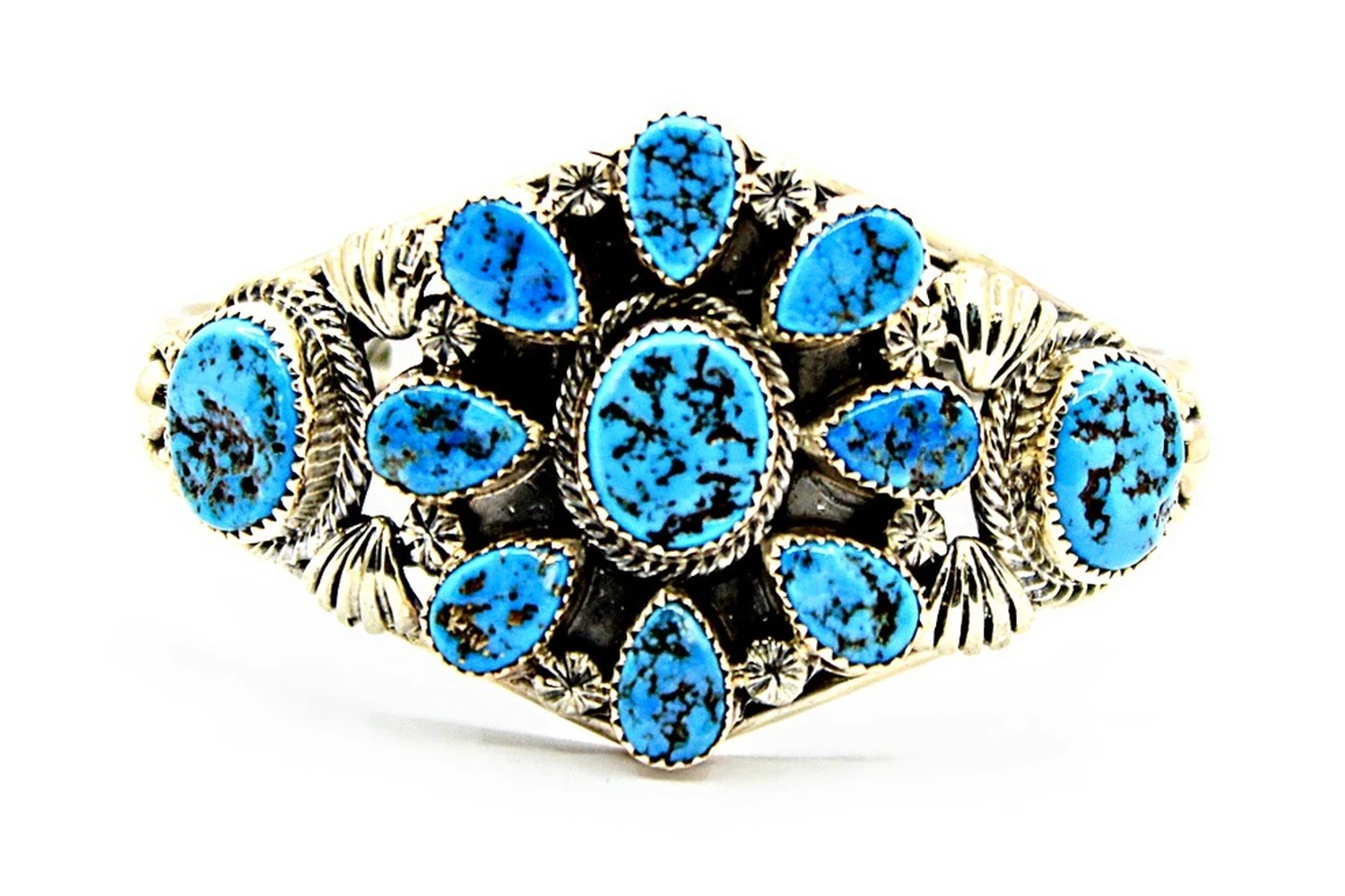 Kingman turquoise flower cluster cuff by Roie Jaque