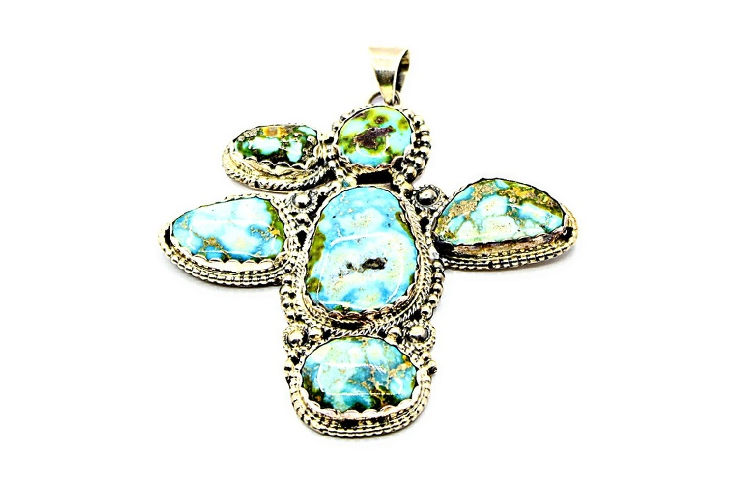 Blue-green turquoise thunderbird pendant by Roie Jaque