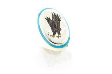 レッドコーラル　Eagle Ring. Red Coral Saddle Ring - Floating Lotus
