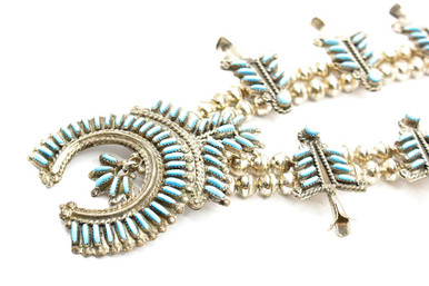 Zuni Needle Point Squash Blossom Set 091520- silver star jewelry