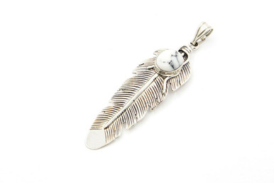 Large Feather White Buffalo Pendant 013021- silver star jewelry