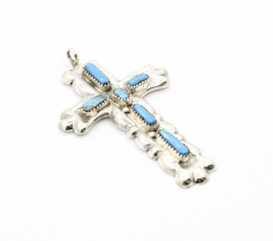 Sterling Silver Turquoise Needle Point Cross Pendant 041125