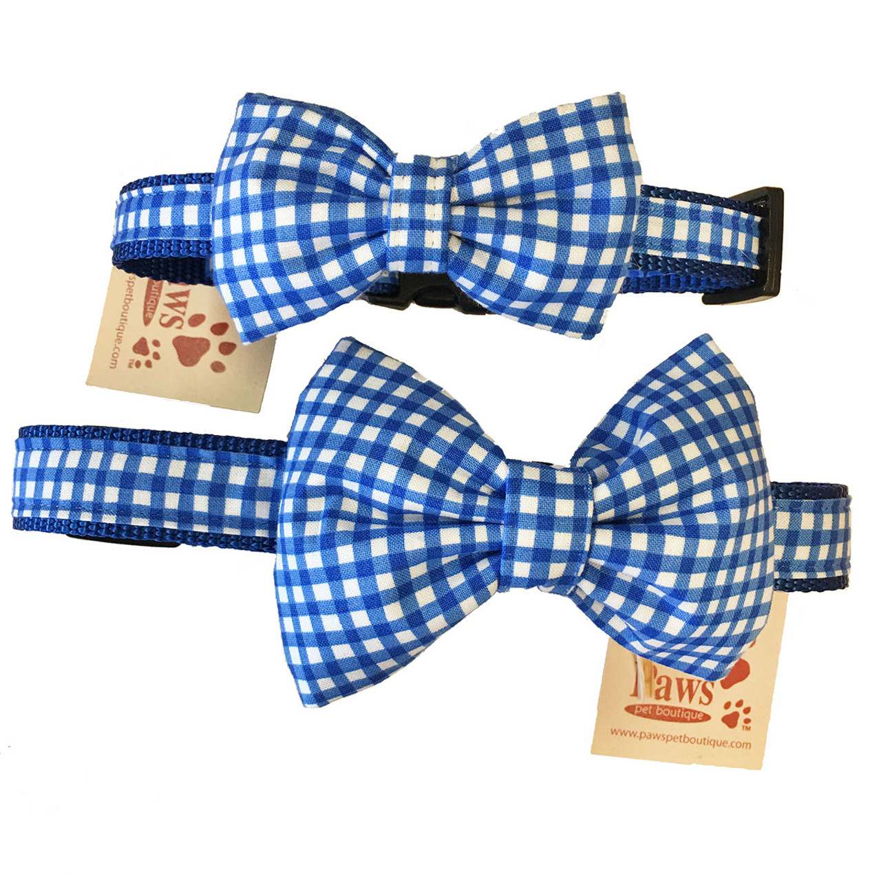 Blue Checked Dog Bow Tie Collar