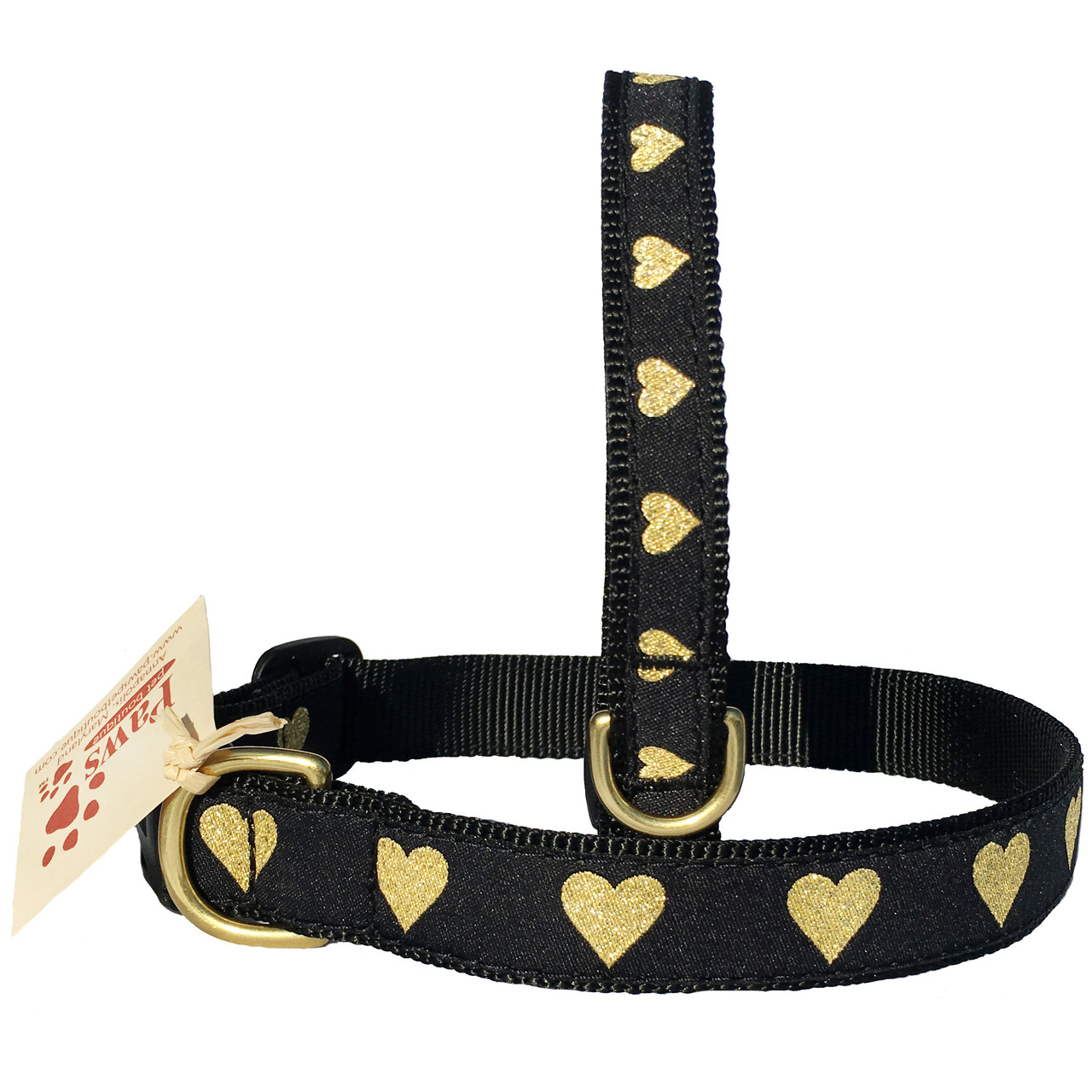 Gold Heart Black Dog Collar