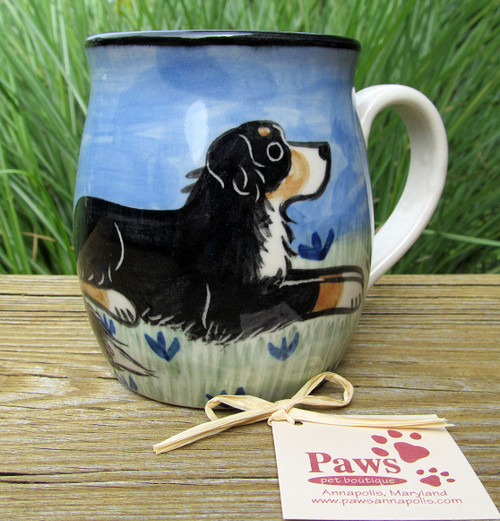 Whimsical Bernese Mountain Dog Mug Handmade in USA