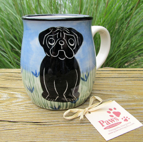 Black Pug Coffee Mug Hand-painted in USA