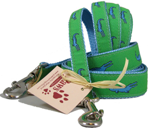 Blue Alligator on Green Dog Leashes