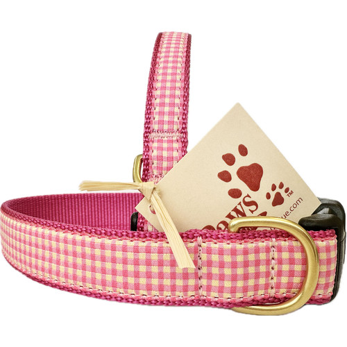 Pink Gingham Dog Collar Made in USA