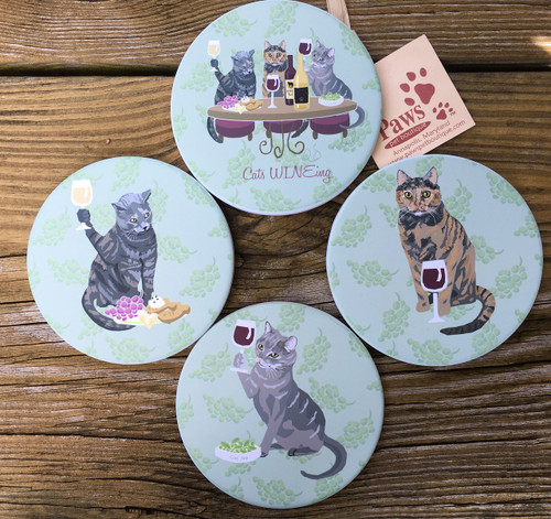 Cats Wineing Coaster Set