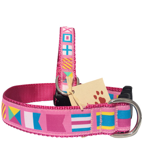 Pink Nautical Flag Dog Collars