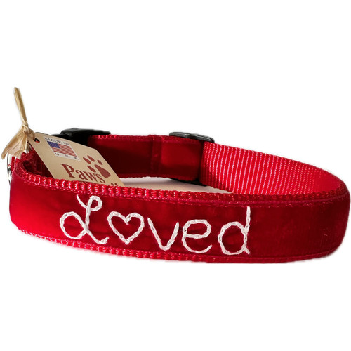 Stitched 'Loved' Handmade Dog Collar