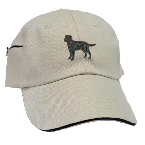 Embroidered Black Lab Baseball Hat features Side Zipper Pocket