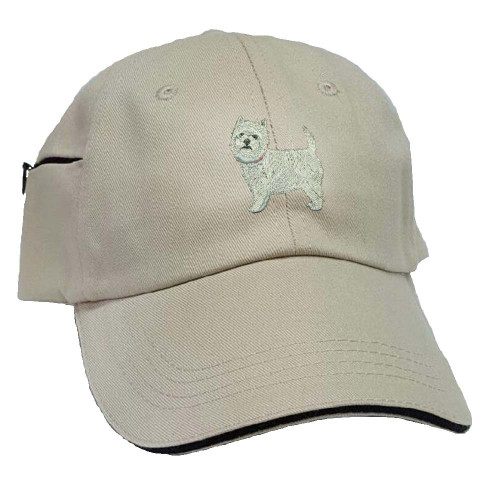 Westie Embroidered Baseball Hat with Zippered Pocket