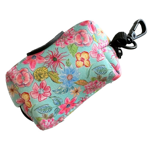 Aqua Floral Fabric Pick-up Bag Dispenser