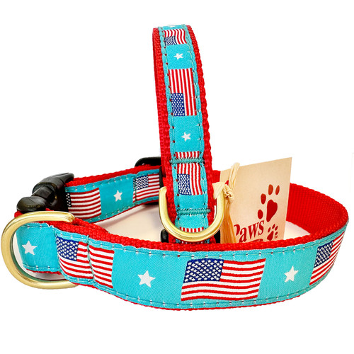 Sky Blue American Flag Dog Collars made in USA