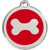 Dog ID tags with a shiny silver bone set in red enamel.