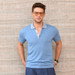 Man wearing a blue colored Pima cotton polo.