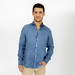 Man wearing a long sleeve linen shirt.