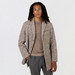 Man wearing a crew neck sweater with a knit sherpa car coat.