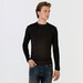 Man wearing a brown fine gauge merino crew neck sweater.