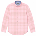 A picture of a pink and khaki plaid linen shirt.