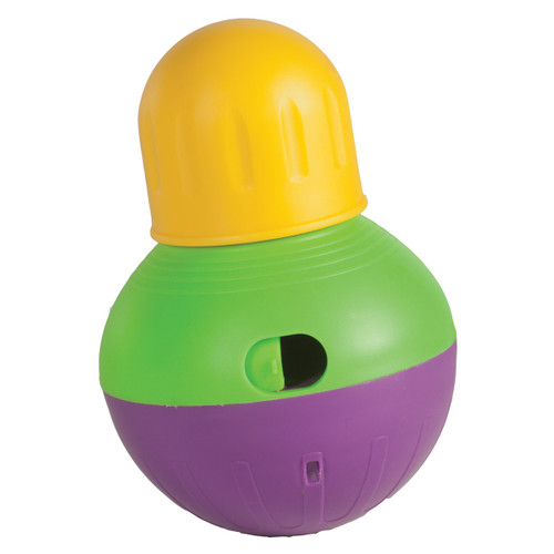 Starmark Dog Treat Dispensing Bob-A-Lot Small Yellow/Green/Purple 4.5" x 4.5" x 6.5"