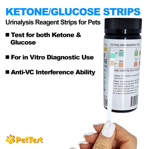 Ketone Glucose Strips for Dogs and Cats Urinalysis (50 Strips) Pet