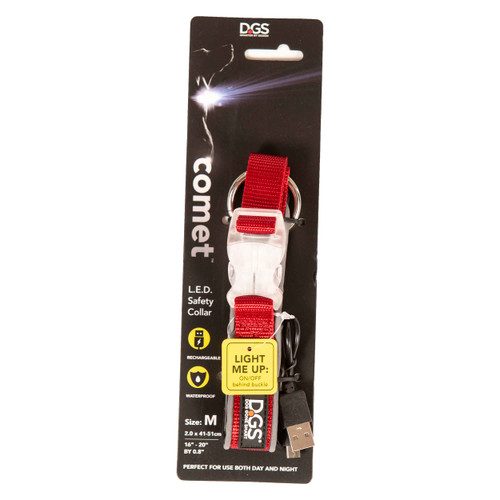 DGS Pet Products Comet Rechargeable Light Up Dog Collar (Red / Medium)